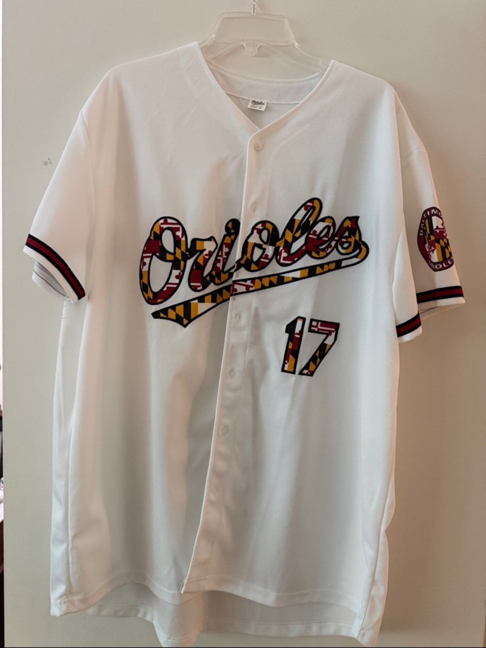 Baltimore Orioles White Jersey with Maryland Flag Script - 2017 Giveaway Jersey